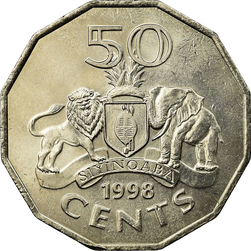 Kingdom of Swaziland | 50 Cents Coin | King Mswati III | Lion | Elephant | Km:52 | 1996 - 2007