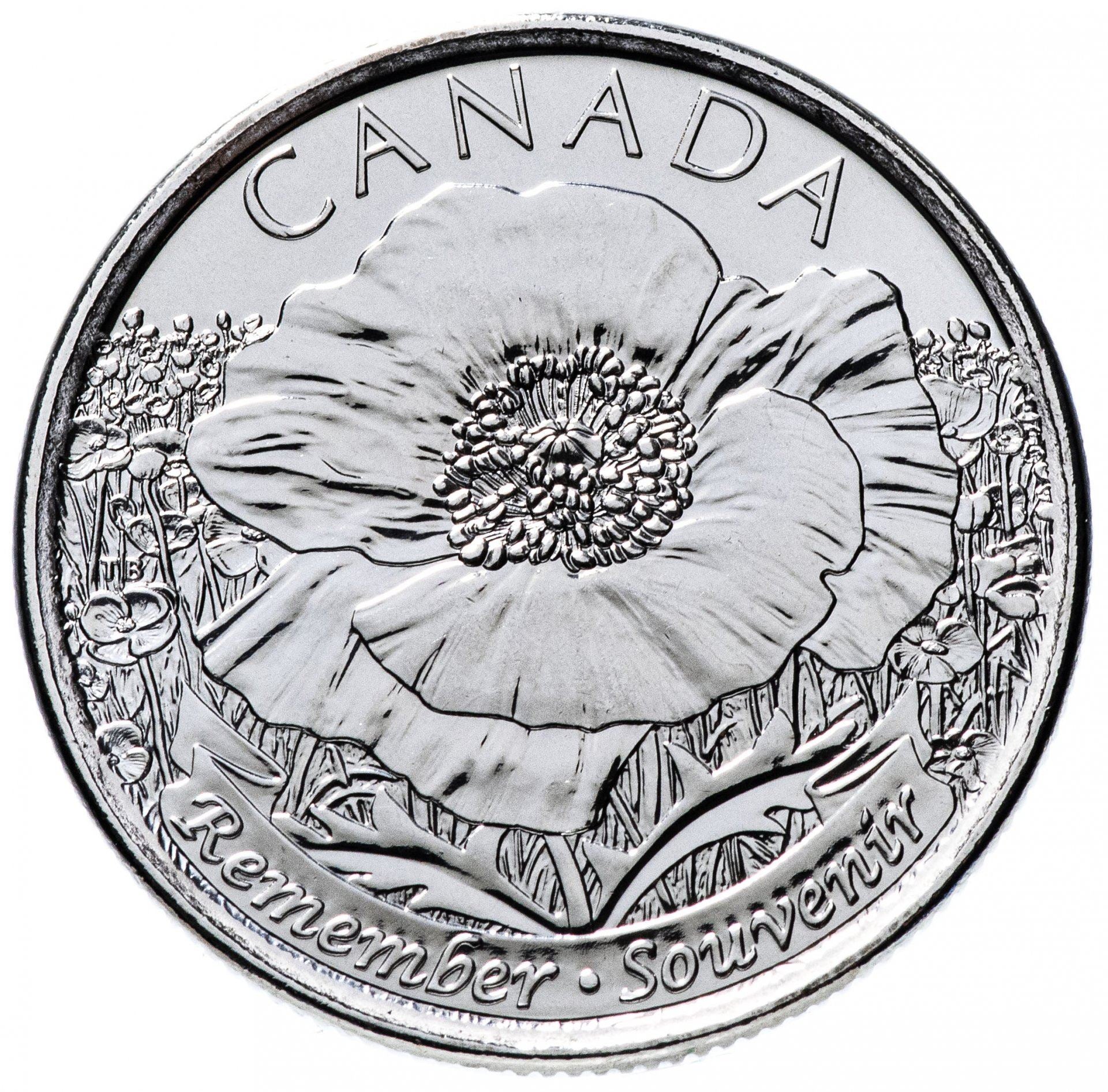 Canada | 25 Cents Coin | Poppy | Nickel plated steel | KM:1852.1 | 2015