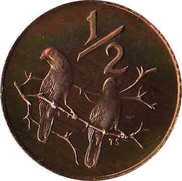 South Africa | 1/2 Cent Coin | Nicolaas Johannes Diederichs | Birds | Sparrows | Km:97 | 1979