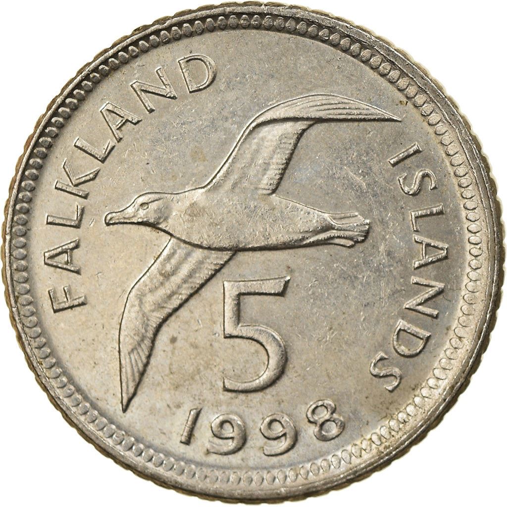 Falklandsøyene | 5 Pence Mynt | Svartbrynet Albatross | Km:4.2 | 1998 - 1999