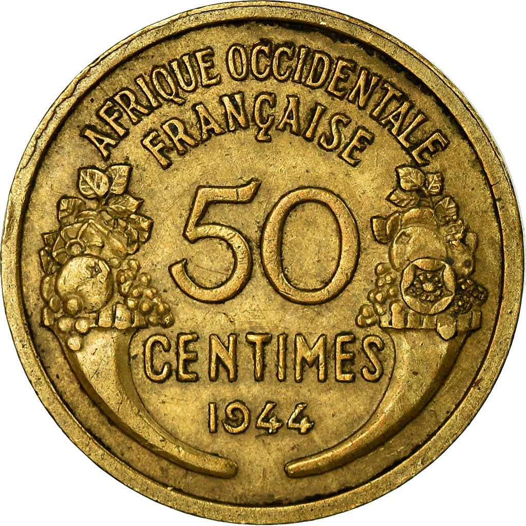 French West Africa | 50 Centimes Coin | Marianne | Cornucopia | Berries | Km:1 | 1944