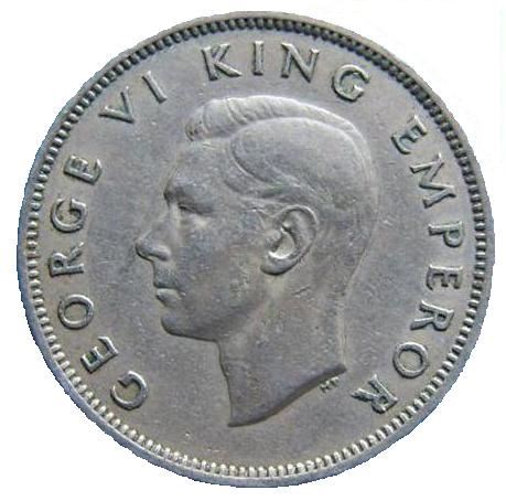 New Zealand | 1 Florin Coin | George VI | Kiwi Bird | KM:10.2a | 1947