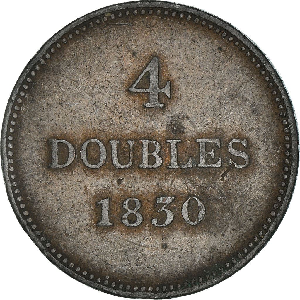 Guernsey 4 Doubles Coin | National arms | KM2 | 1830 - 1858