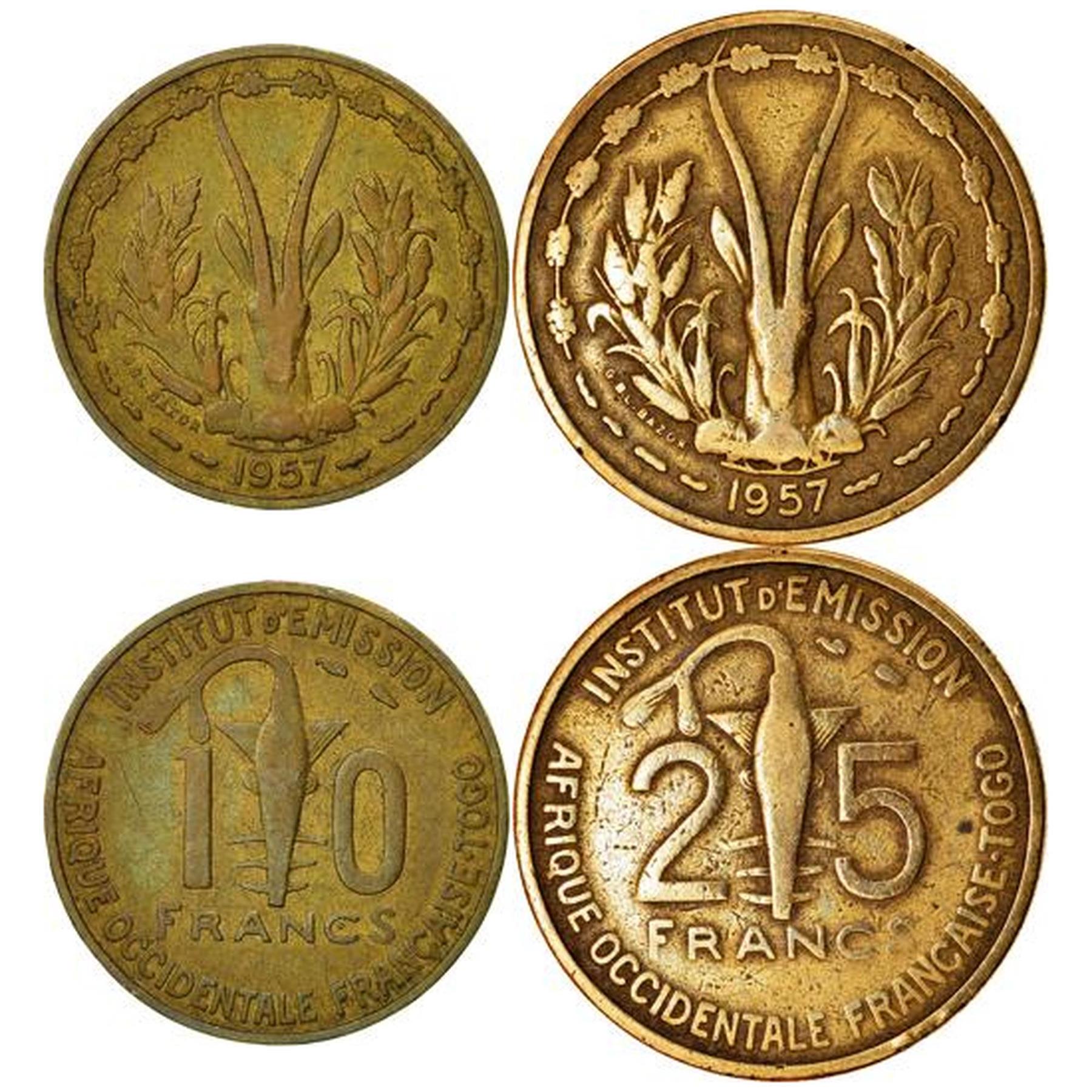 French West Africa | 2 Coin Set | 10 Francs 25 Francs Togo | 1957