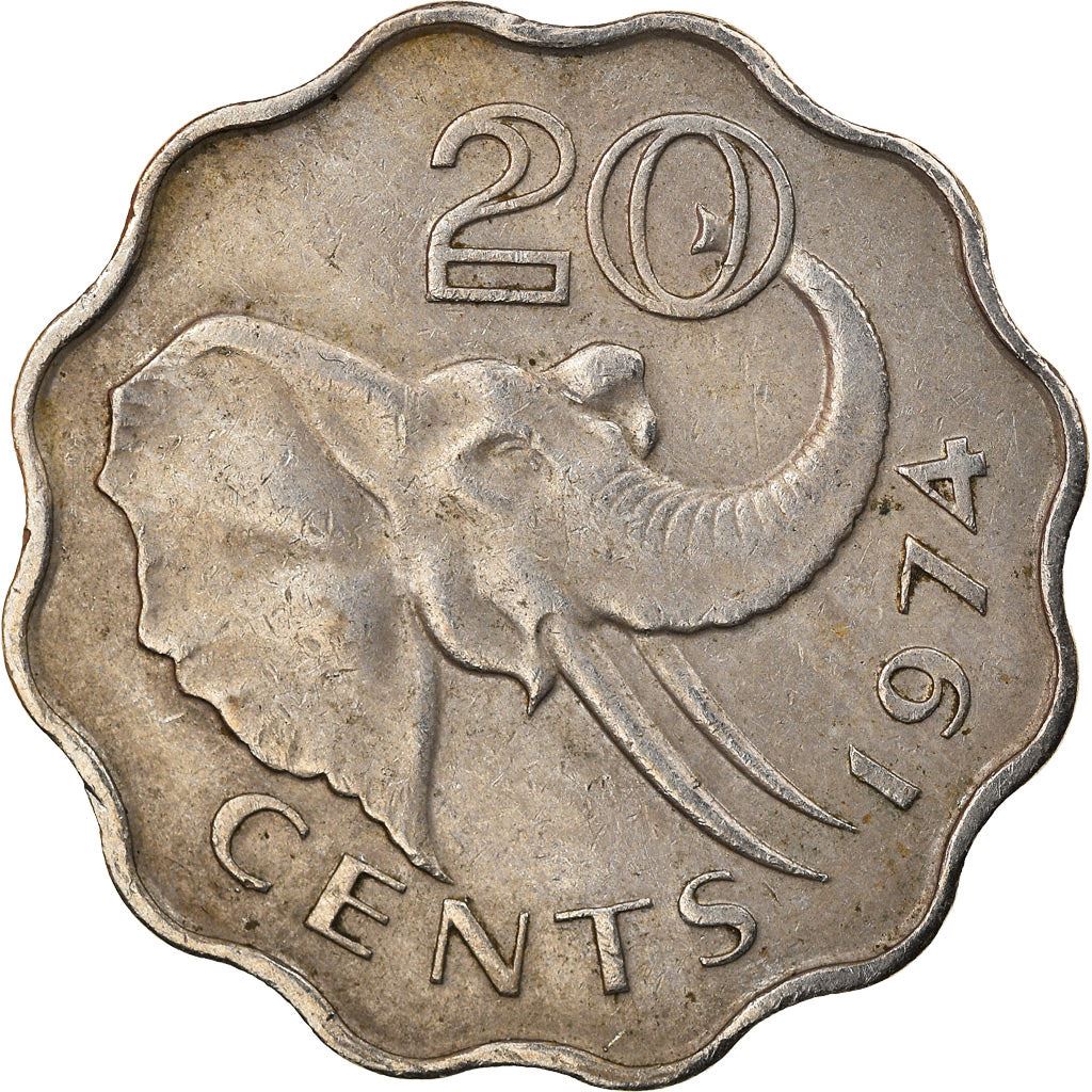 Eswatini | 20 Cents Coin | King Sobhuza II | Elephant | KM11 | 1974 - 1979