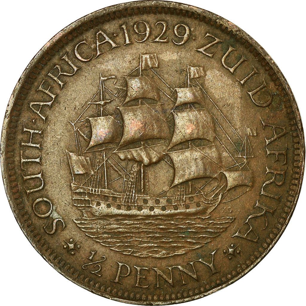 South Africa | 1/2 Penny Coin | King George V | Ship Drommedaris | KM:13.2 | 1928 - 1931
