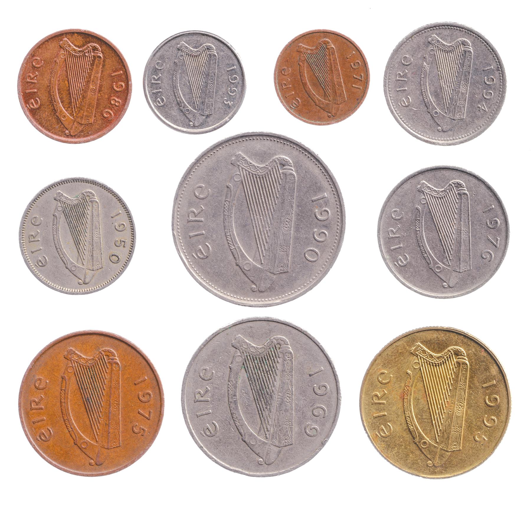Ireland 10 Mixed Coins | 1 Penny - 1 Scilling | 1951 - 2001