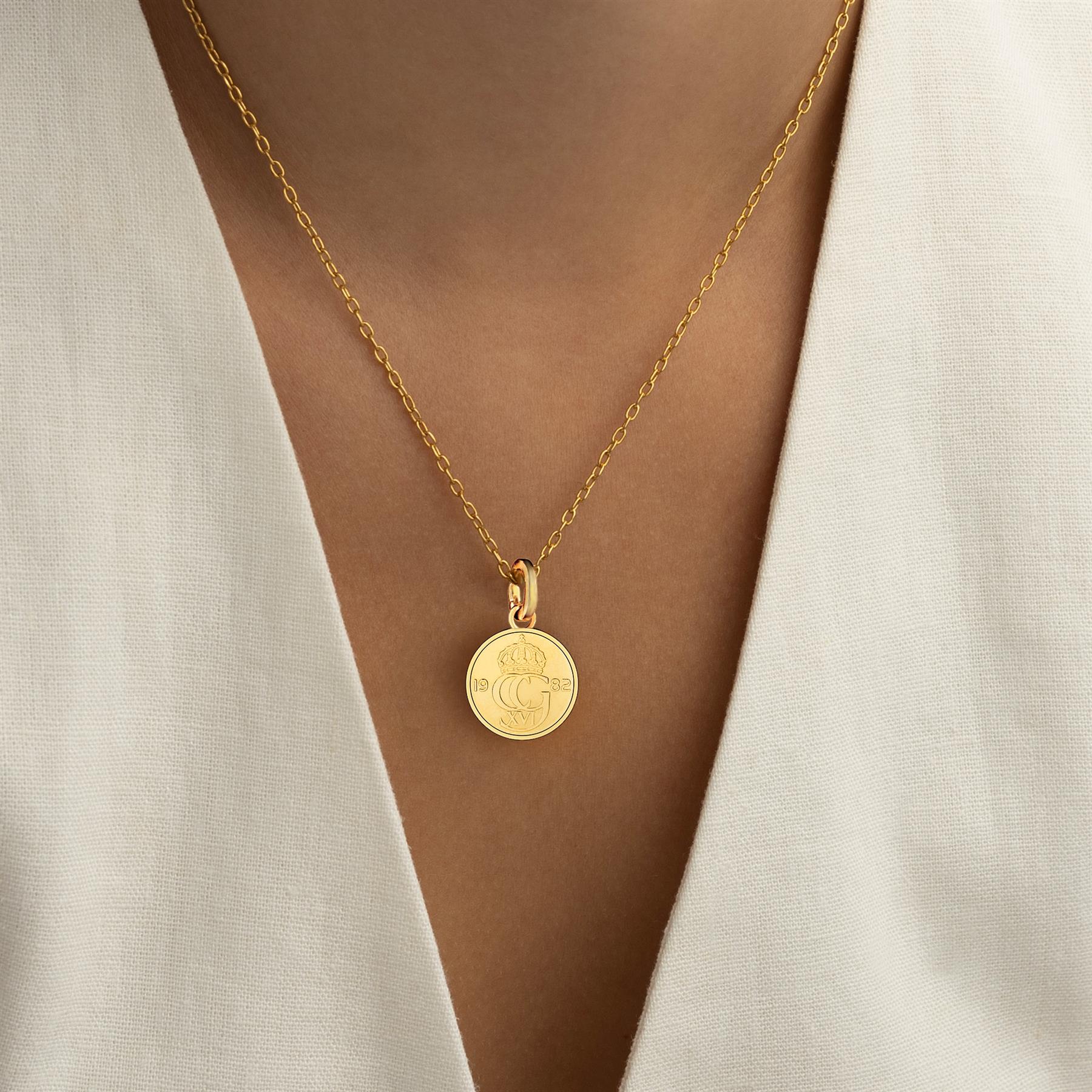 Swedish 10 Öre Coin Charm | 925 Sterling Silver 18K Gold Plated | 1976 - 1991