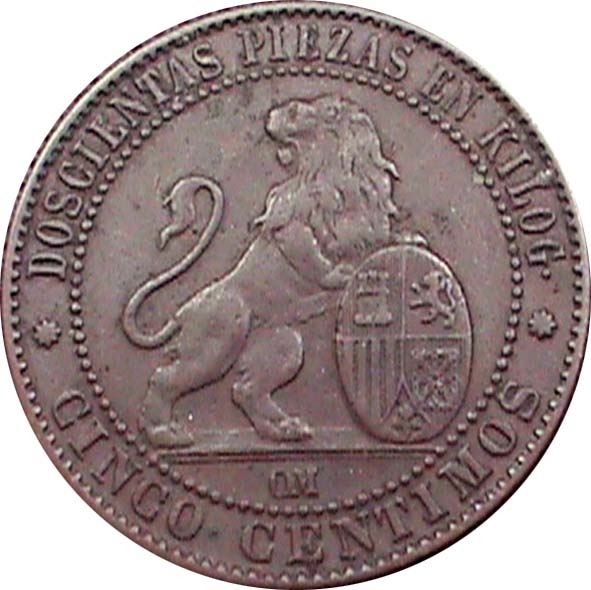 Spain 5 Centimos Coin | Provisional Government | KM662 | 1870