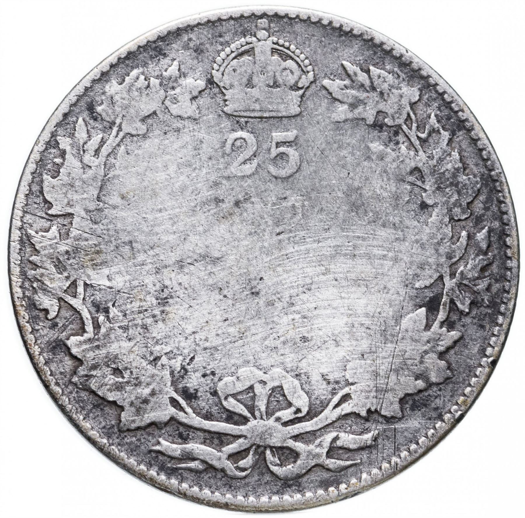 Canada | 25 Cents Coin | Silver | Crown | Wreath | KM:24a | 1920-1936
