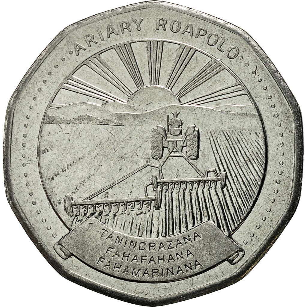 Madagascar | 20 Ariary Coin | Star | Tractor | Farmer | Km:24.1 | 1994