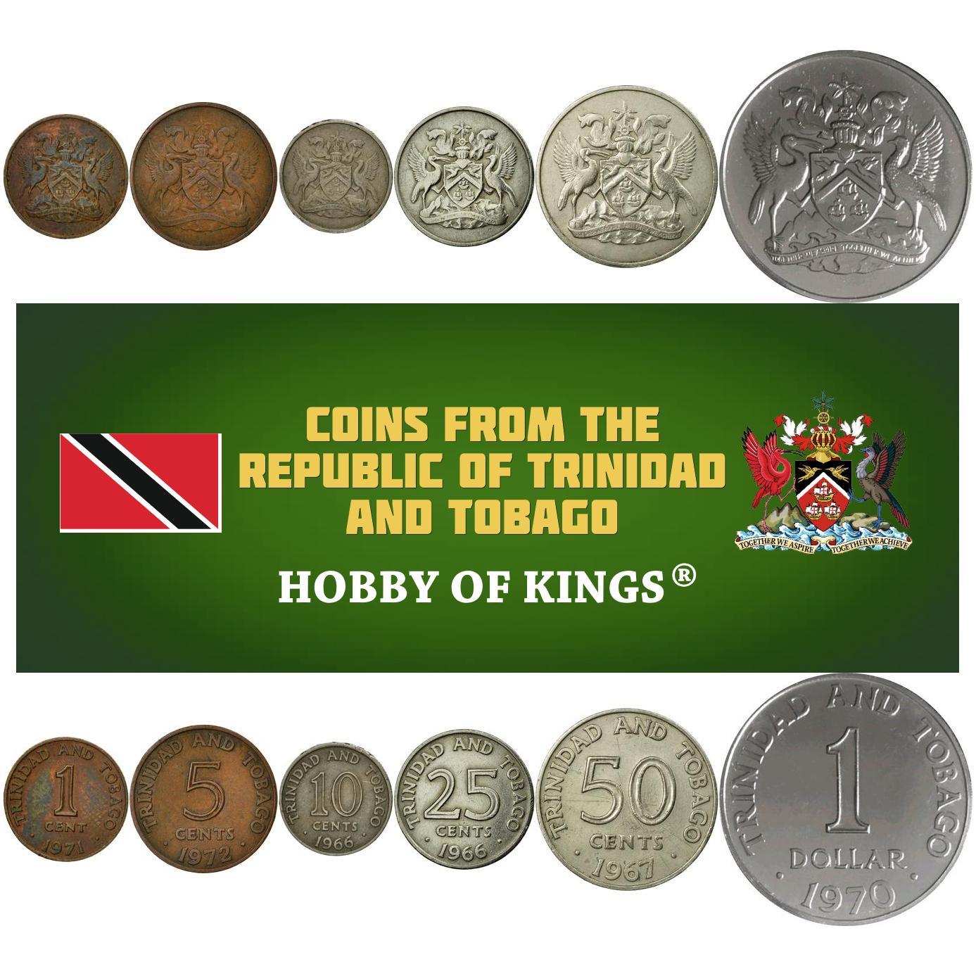 Trinidad and Tobago | 6 Coin Set | 1 Cent 5 10 25 50 Cents 1 Dollar | Scarlet Ibis | Cocrico | 1966 - 1973