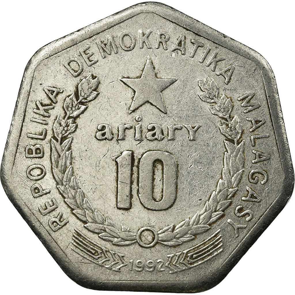 Madagascar | 10 Ariary Coin | Star | Worker | Peat | Km:18 | 1992