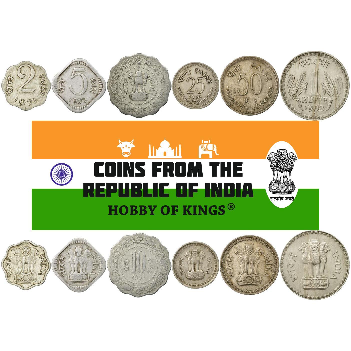 India | Set van 6 munten | 2 5 10 25 50 Paise 1 Roepie | 1965 - 1990