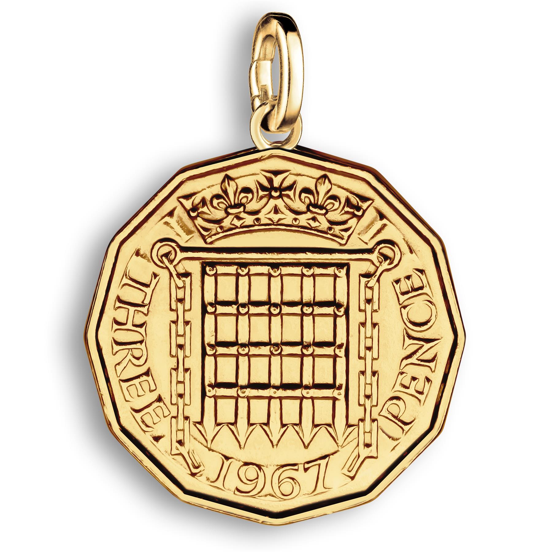 British 3 Pence Coin Charm | 925 Sterling Silver 18K Gold Plated | 1954 - 1970