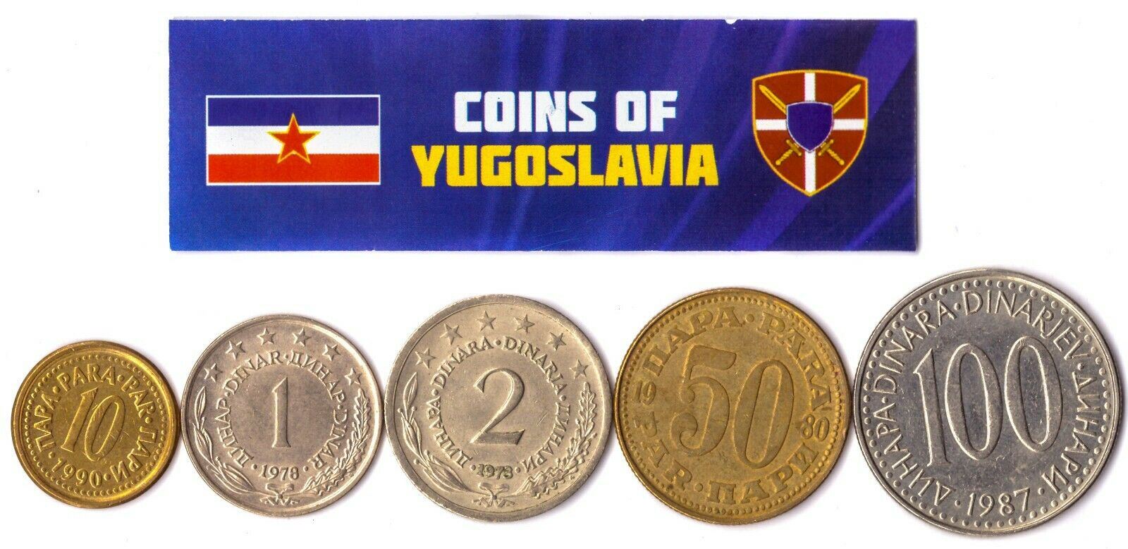 5 Mixed Coins From Yugoslavia | Para - Dinar | Wheat | Torch | Stars | Cogwheel | 1945 - 2003