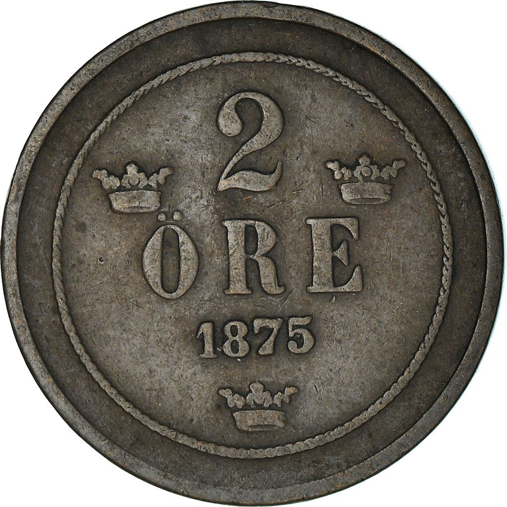 Sweden | Swedish 2 Ore Coin | King Oscar II | Crown | KM735 | 1874 - 1878