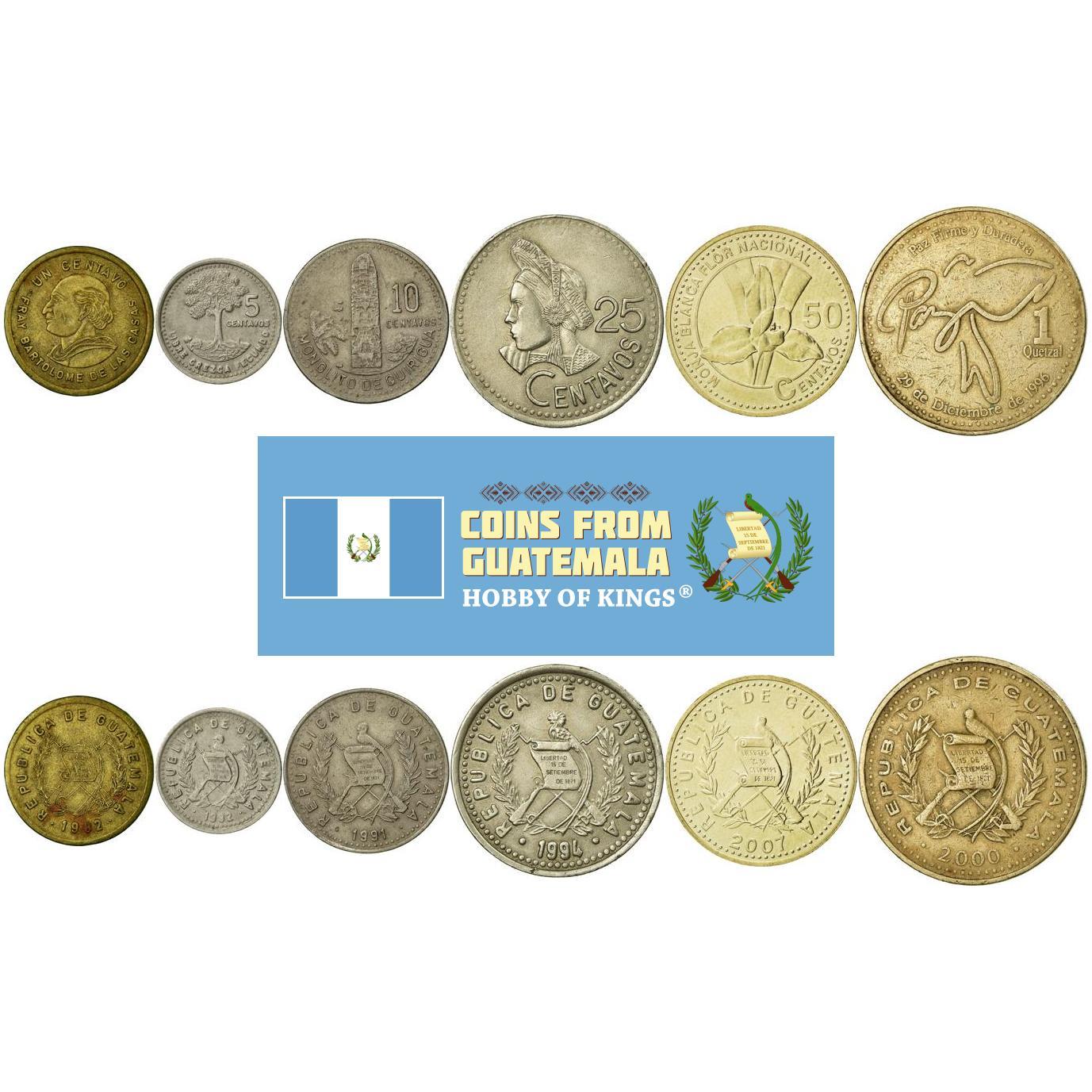 Guatemala | 6 Coin Set | 1 Centavo 5 10 25 50 Centavos 1 Quetzal | 1974 - 2012