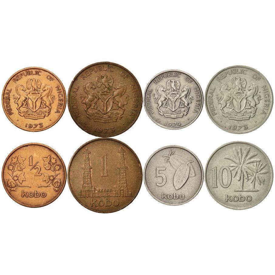 나이지리아 | 4개 동전 세트 | 1/2 1 5 10 코보 | 1973 - 1986년
