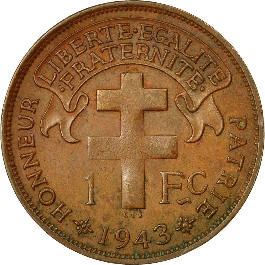 Madagascar | 1 Franc Coin | Rooster | Lorraine Cross | Km:2 | 1943