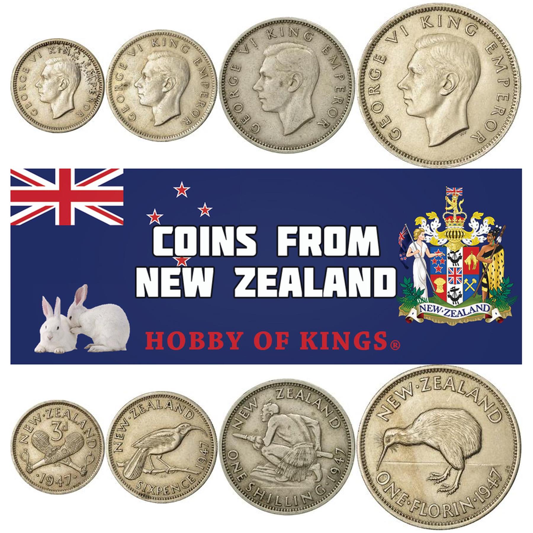 Nieuw-Zeeland | Set van 4 Munten | 3 6 Pence 1 Shilling 1 Florijn | 1947