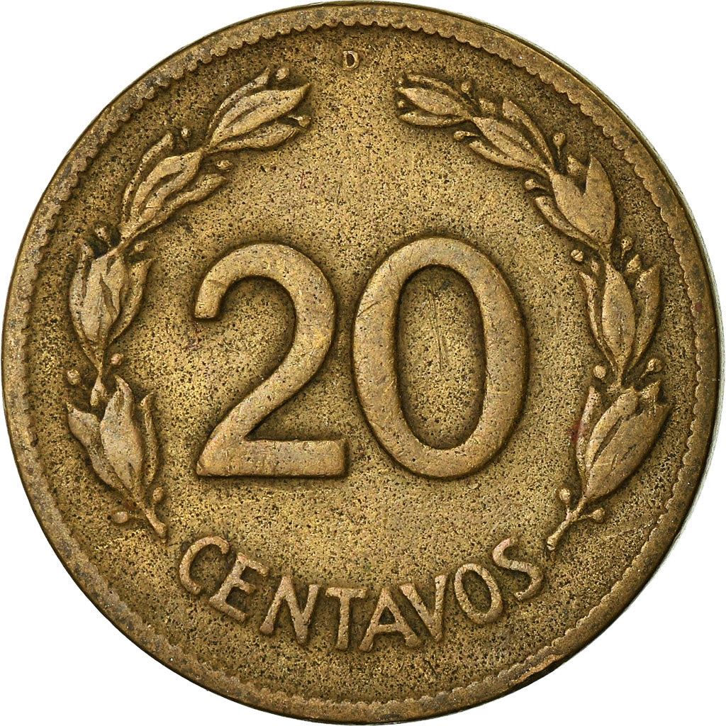 Ecuador | 20 centavos-mønt | Messing | Krans | KM:77.1a | 1942-1944