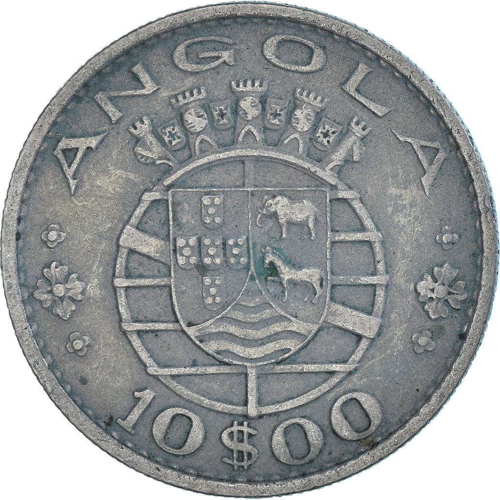 Angola | 10 Escudos Coin | Horse | Elephant | Shield | Km:79 | 1969 - 1970