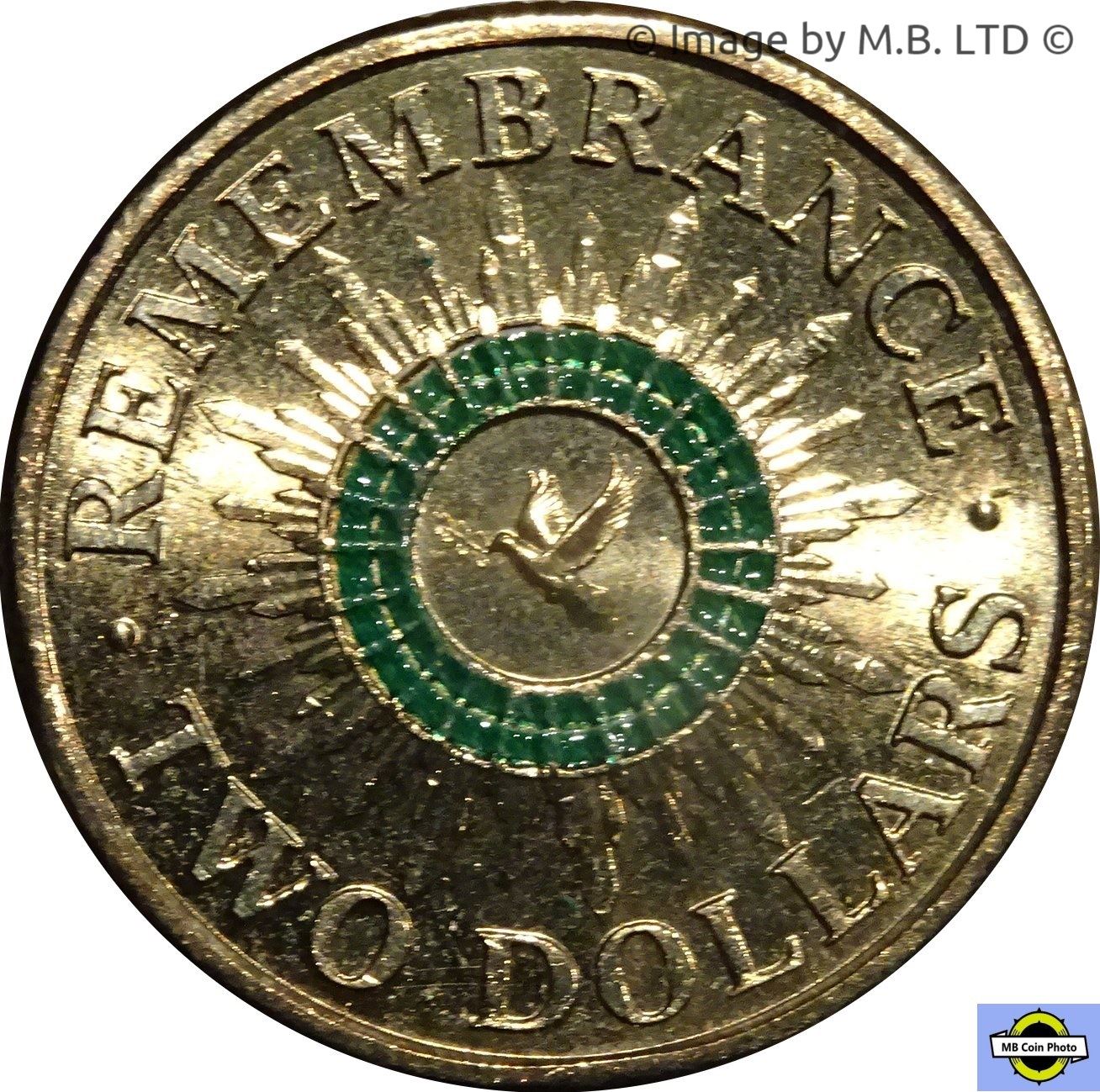 Australia | 2 Dollars Coin | Elizabeth II | Remembrance Day | Peace Dove | KM2170 | 2014 - 2018