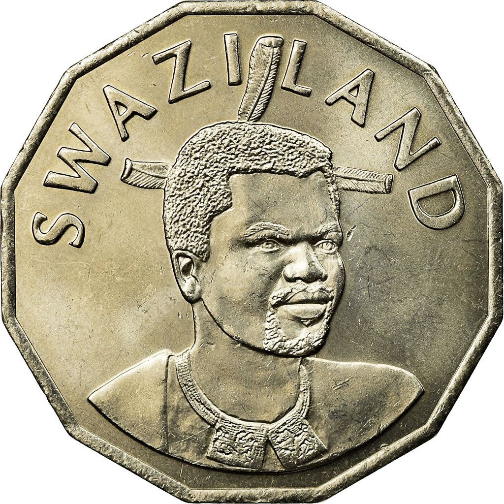 Kingdom of Swaziland | 50 Cents Coin | King Mswati III | Lion | Elephant | Km:52 | 1996 - 2007
