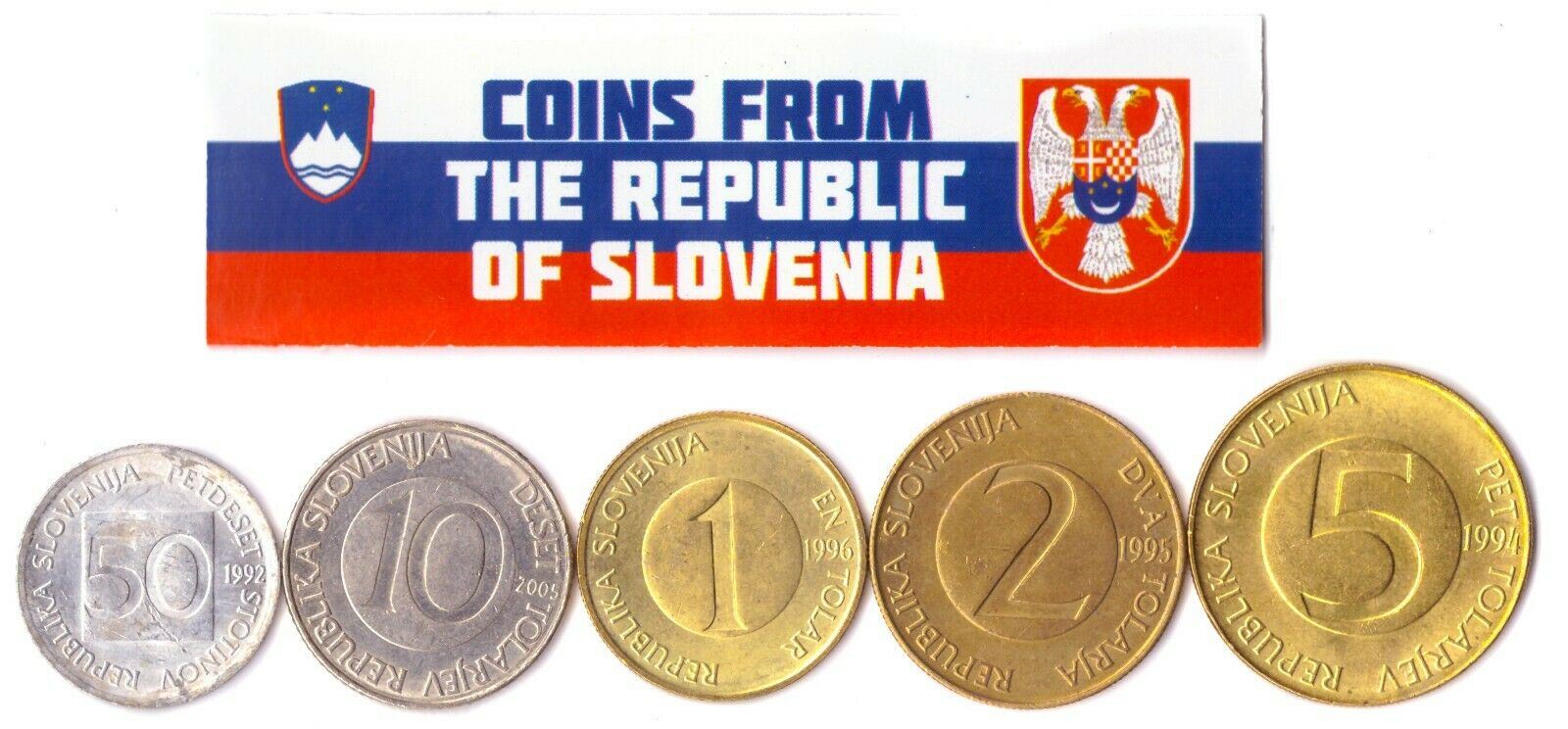 5 Mixed Coins From Slovenia | 50 Stotinov - 5 Tolarjev | 1992 - 2006