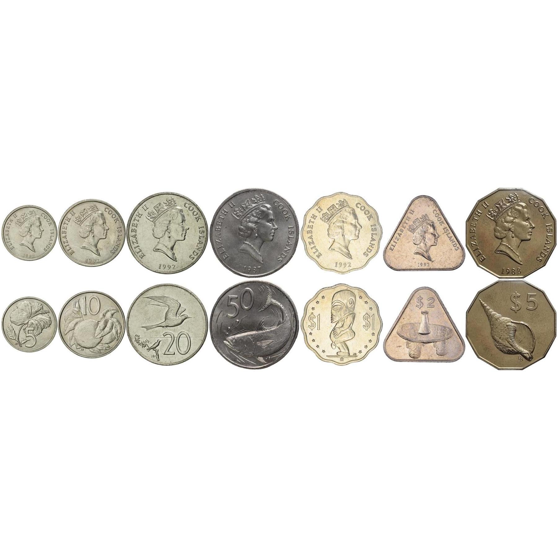 Cook Islands | 7 Coin Set | 5 10 20 50 Cents 1 Dollar 2 5 Dollars | 1987 - 1994