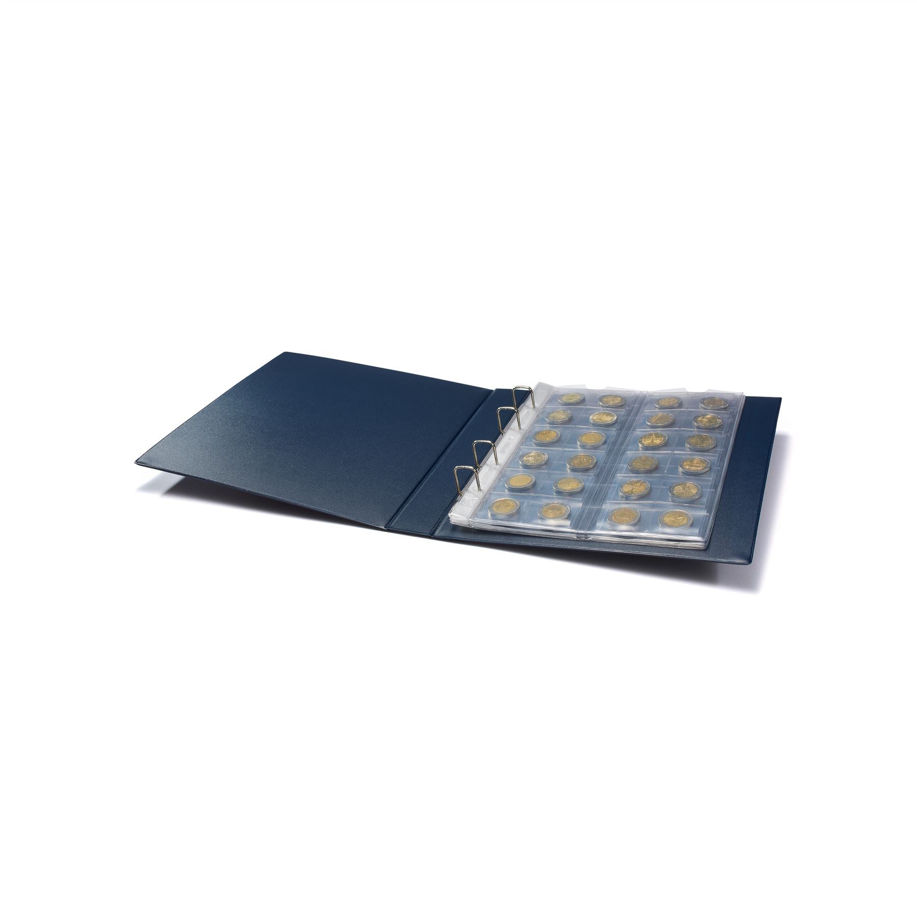OPTIMA FLAT EASY Ring Binder | Coin and Banknote Album | Up to 50 Sheet Capacity | Blue & Silver