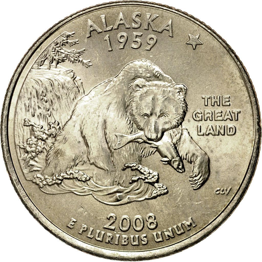 United States | 1/4 Dollar Coin | Alaska | Km:424 | 2008