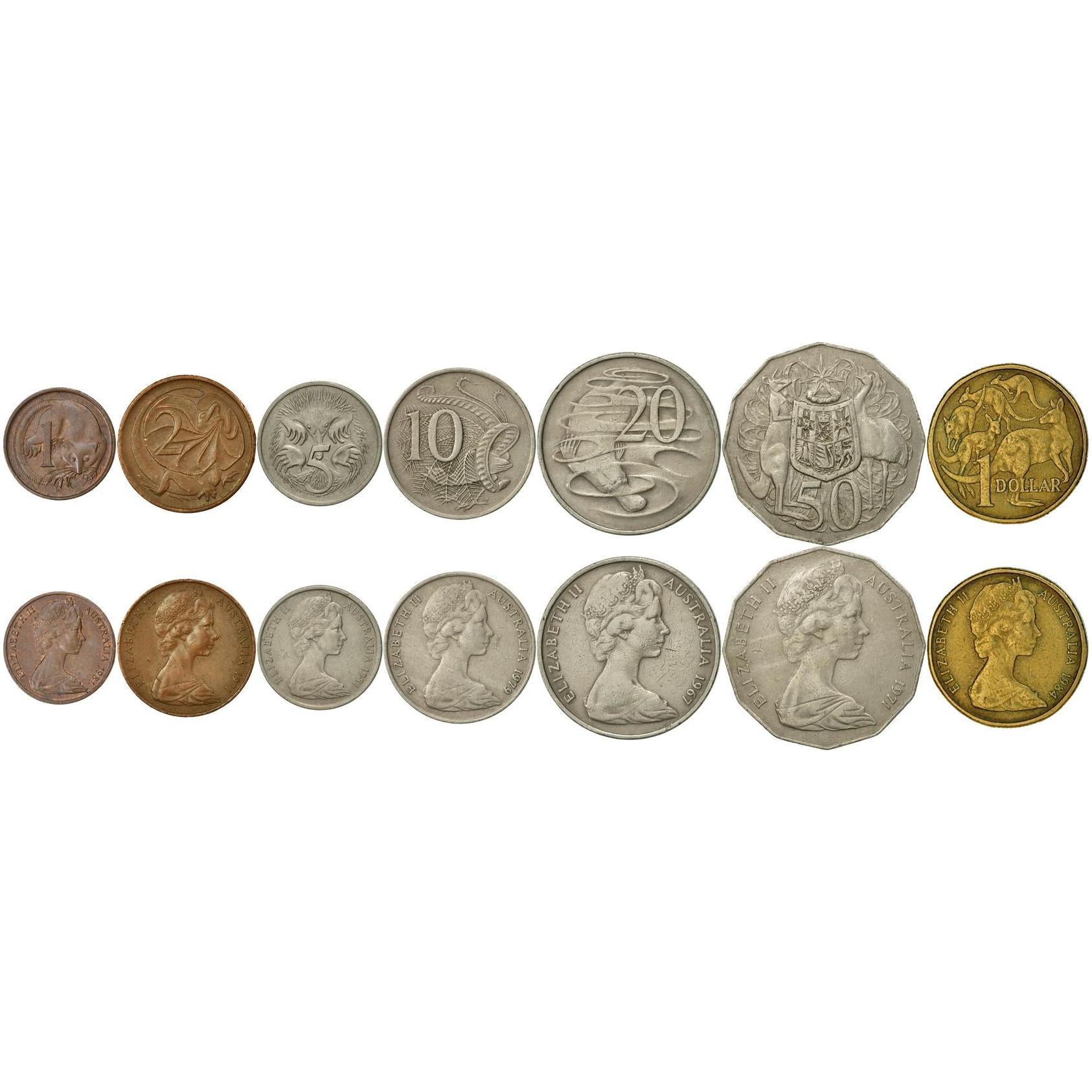 Australia | 7 Coin Set | 1 Cent 2 5 10 20 50 Cents 1 Dollar | 1966 - 2019