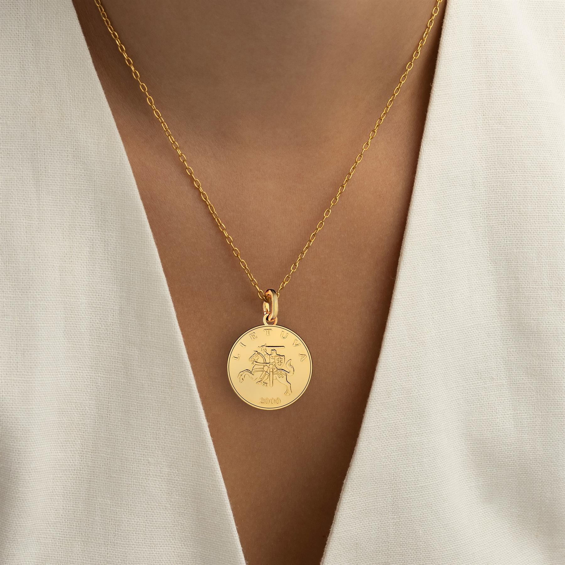 Lithuanian 1 Litas Coin Charm | 925 Sterling Silver 18K Gold Plated | 1998 - 2014