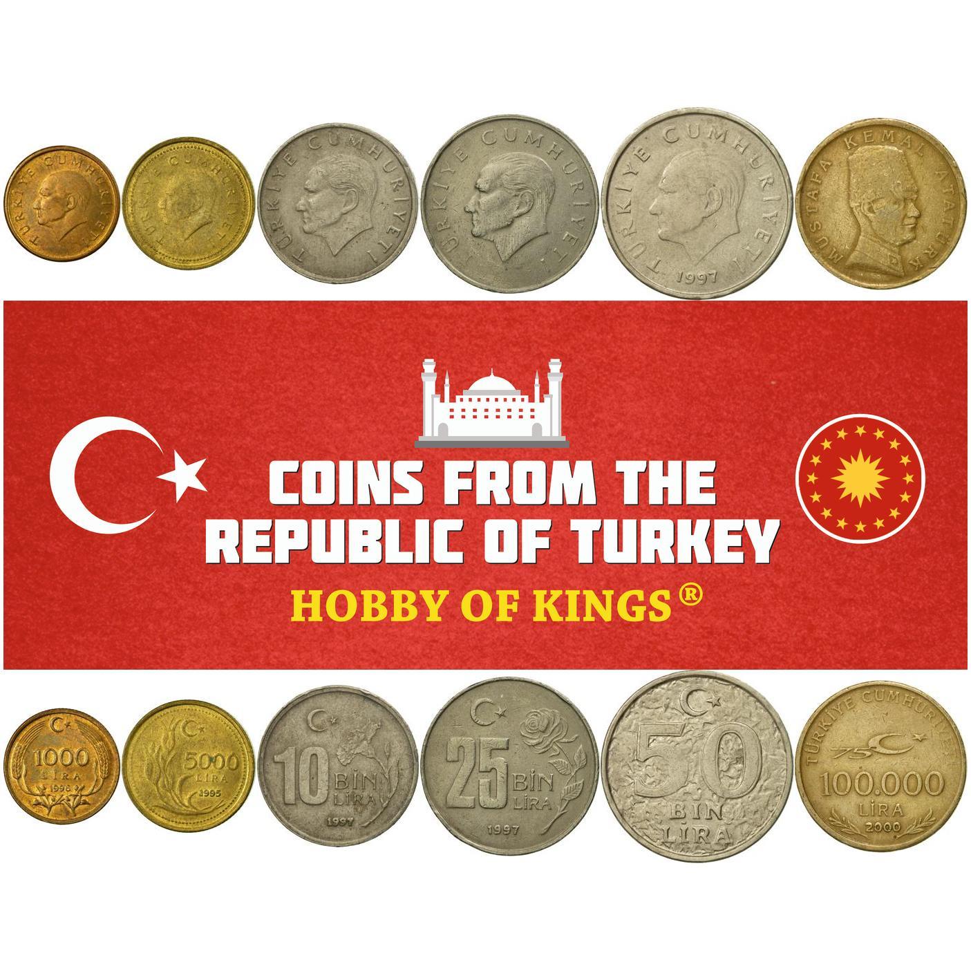 Turkey | 6 Coin Set | 1000 5000 10 000 25 000 50 000 100 000 Lira | 1995 - 2000