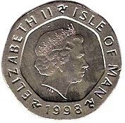 Isle of Man | 20 Pence Coin | Queen Elizabeth II | Race Car | Rally | Subaru Imprezza | Ford Escort Cosworth | KM904 | 1998 - 1999