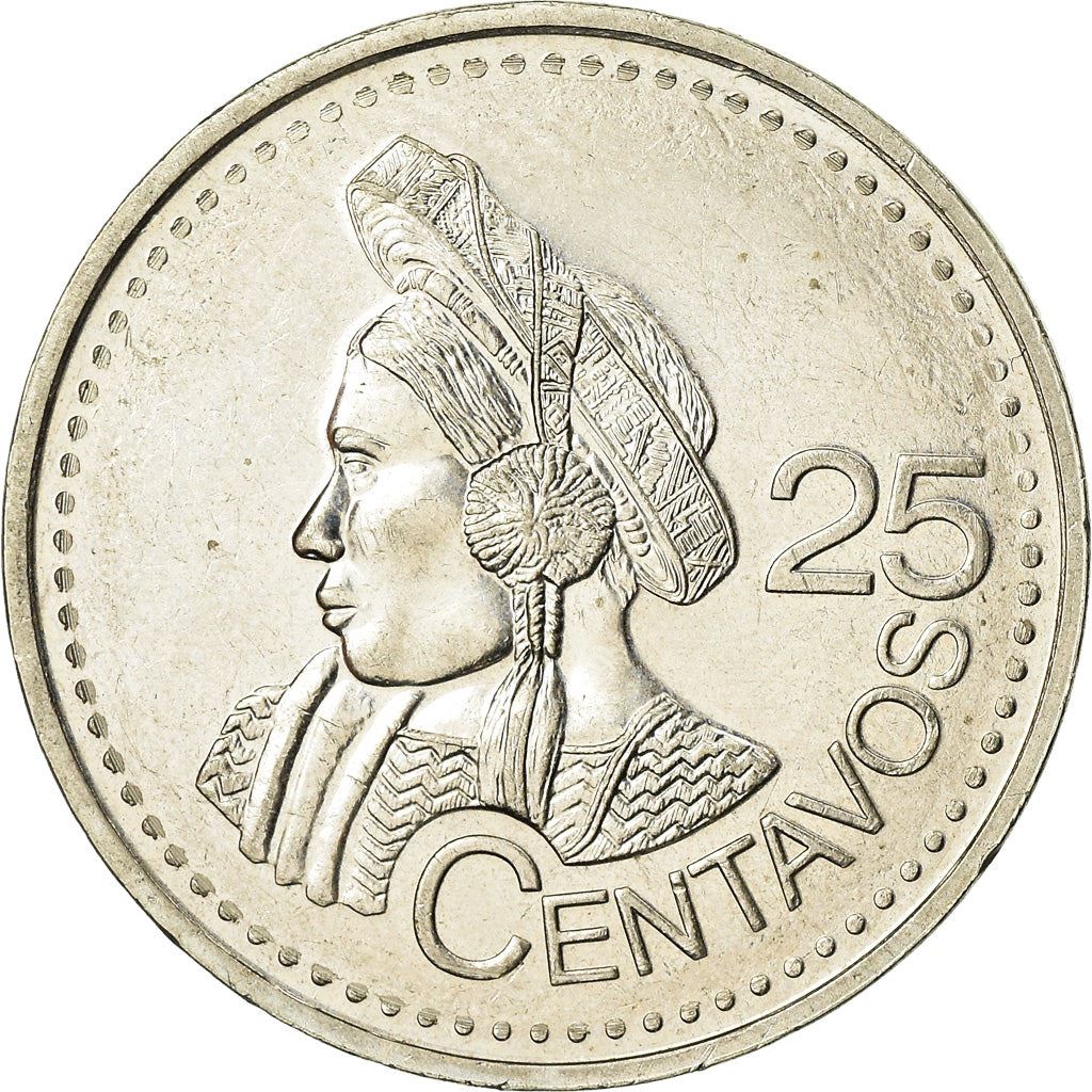 Guatemala | 25 Centavos Coin | Native bust | Km:278 | 1977 - 2000
