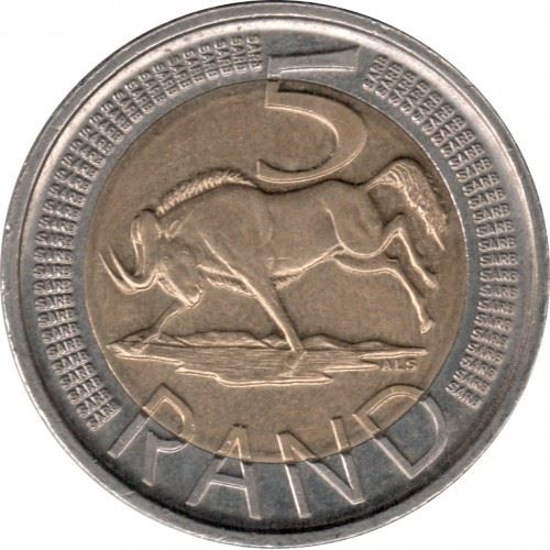 South Africa | 5 Rand Coin | Animals | Wildebeest | Gnu | Uc:19 | 2015