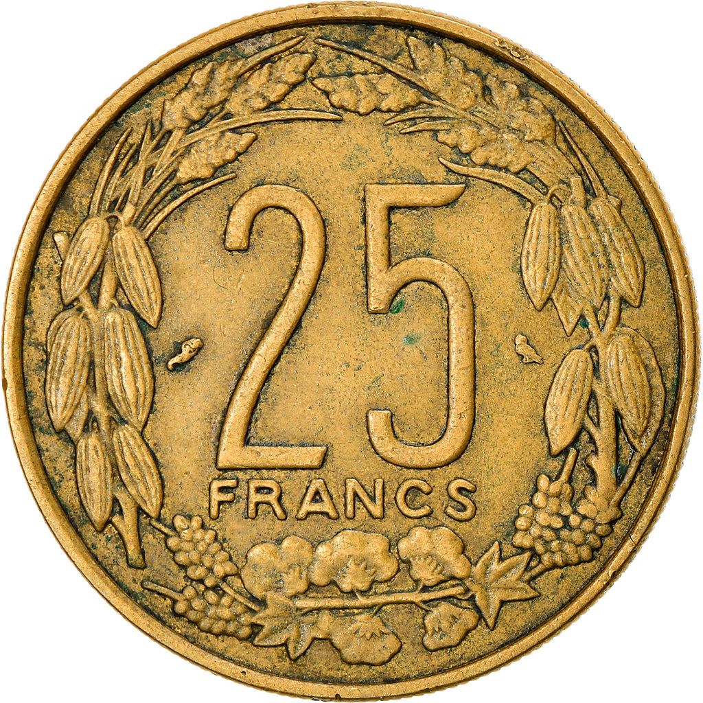 Central African States | 25 Francs Cfa Coin | Antelope | Crops | Km:4A | 1970 - 1972