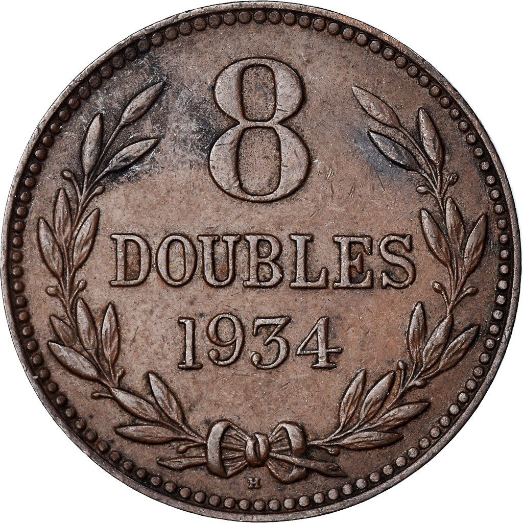 Guernsey 8 Doubles Coin | Coat of Arms | KM14 | 1914 - 1949