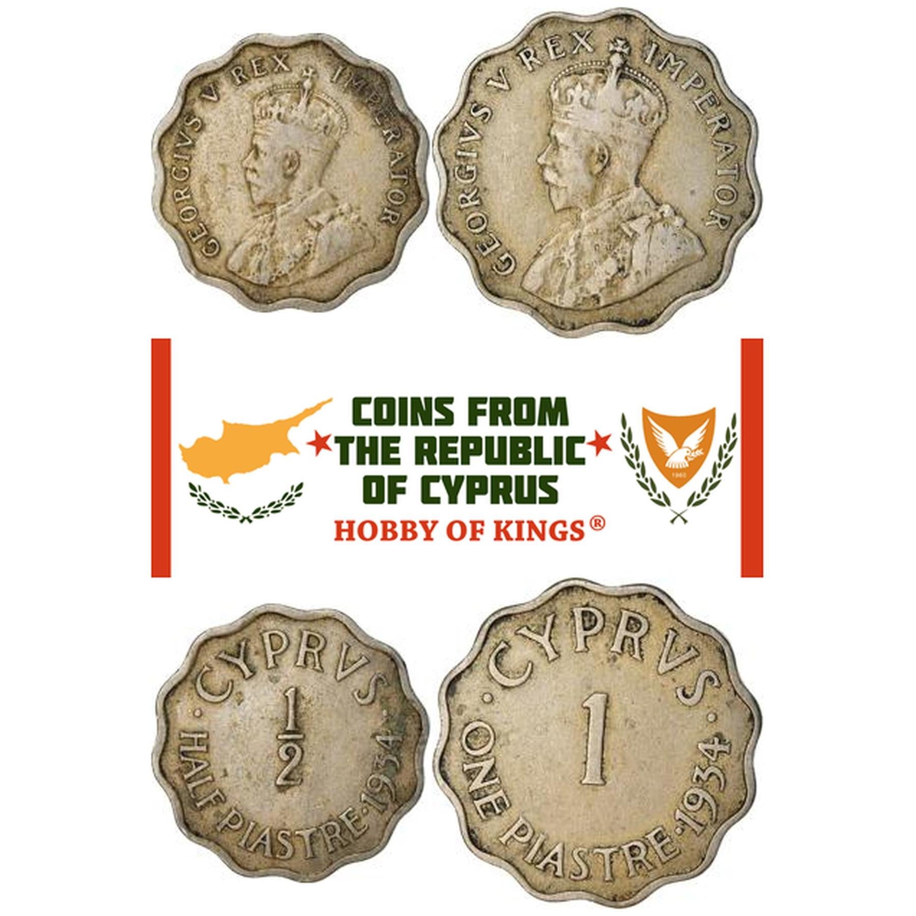 Kipras | 3 monetų rinkinys | 1/4 1/2 1 Piastre | 1922 - 1931