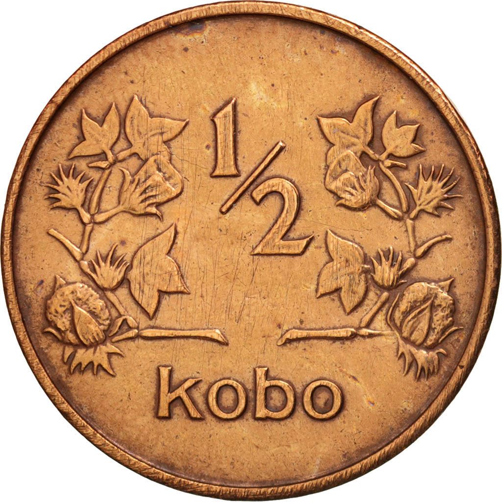 나이지리아 | 1/2 코보 동전 | 목화 식물 | Km:7 | 1973년
