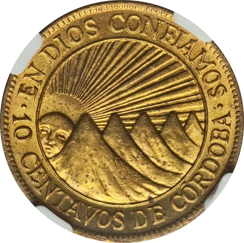 Nicaragua | 10 Centavos Coin | Explorer | Sun | Volcanos | Km:22 | 1943