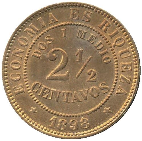 Chile 2.5 Centavos Coin | KM150 | 1886 - 1898