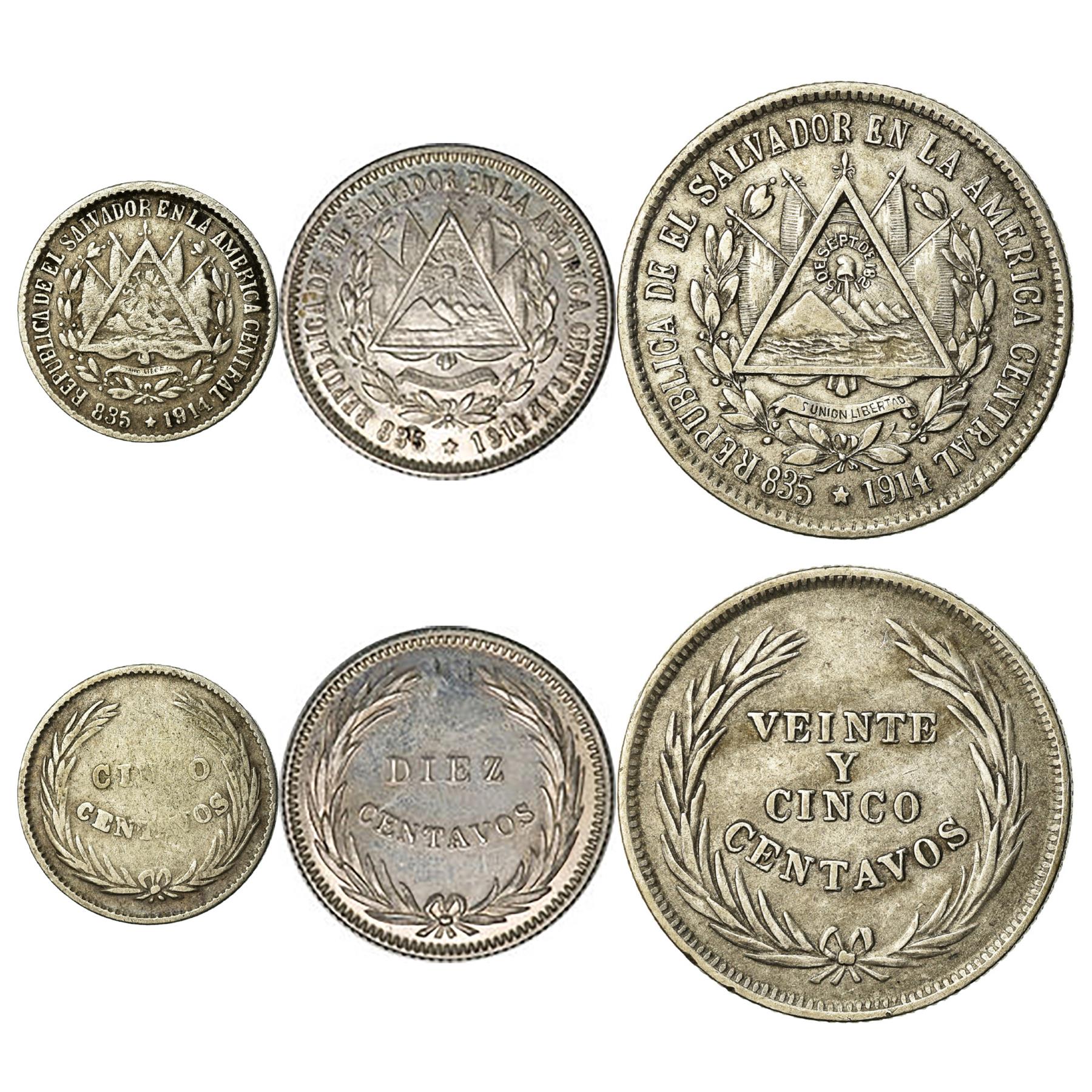 エルサルバドル 1914年 3枚セット 5・10・25セントバボスコイン
