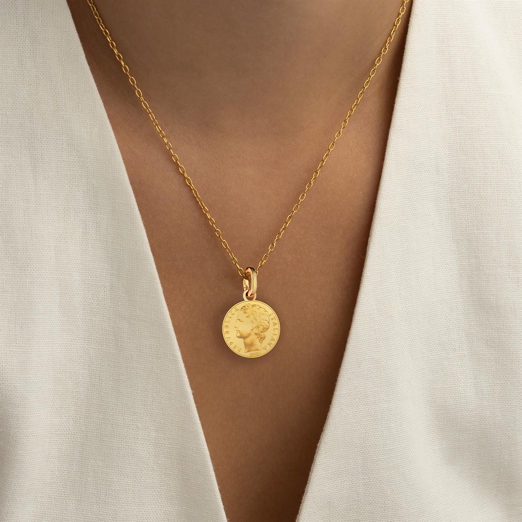 Italian 100 Lire Coin Charm | 925 Sterling Silver 18K Gold Plated | 1990 - 1992