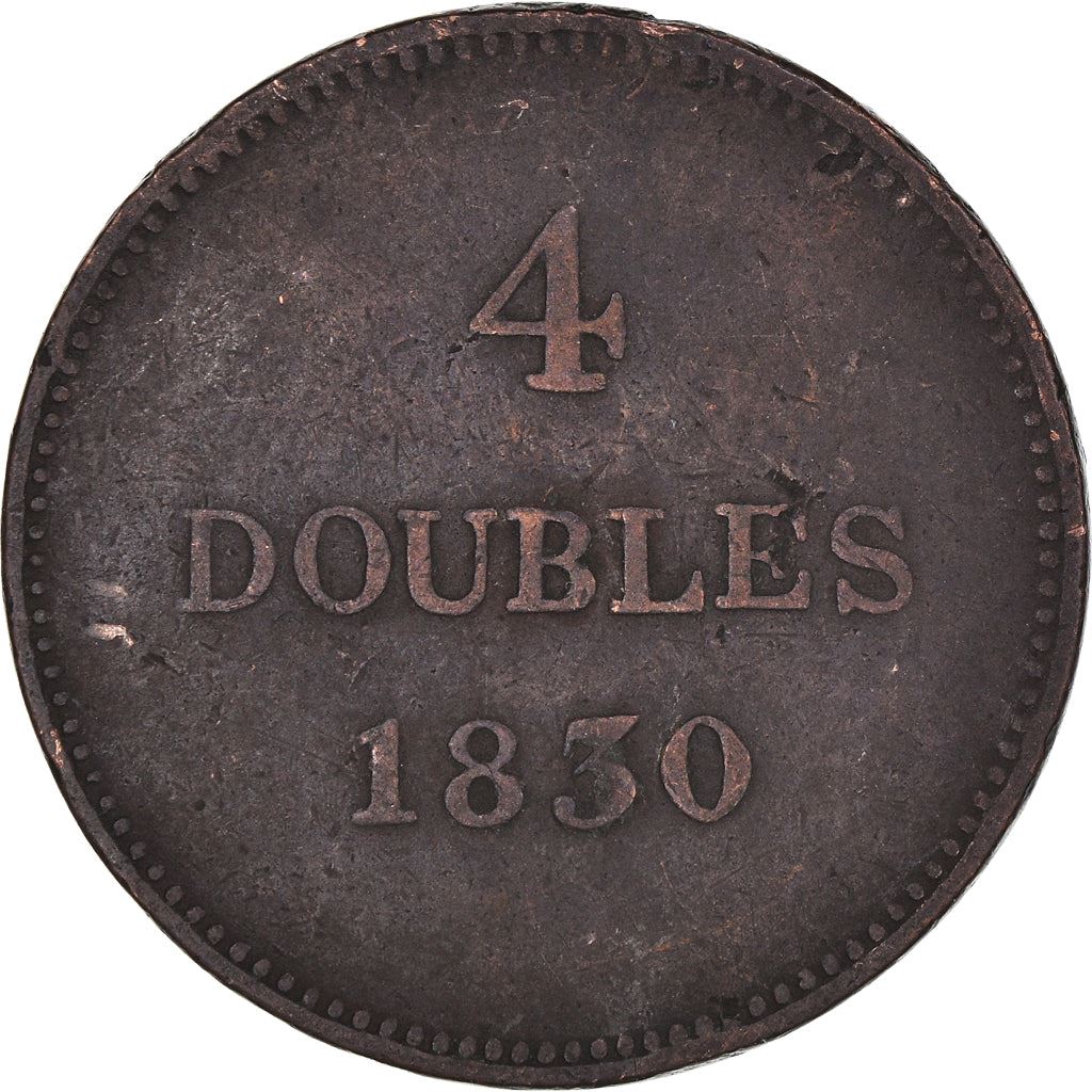 Guernsey 4 Doubles Coin | National arms | KM2 | 1830 - 1858