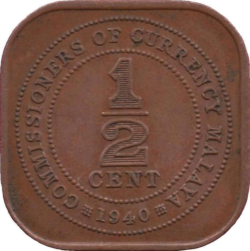 Malaya | 1/2 Cent Coin | George VI | KM:1 | 1940