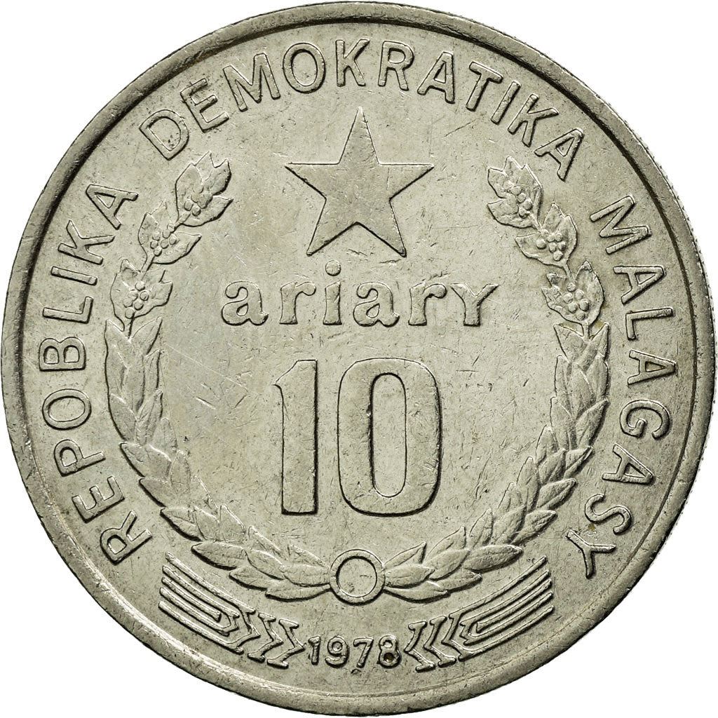 Madagascar | 10 Ariary Coin | Star | Worker | Peat | Km:13 | 1978